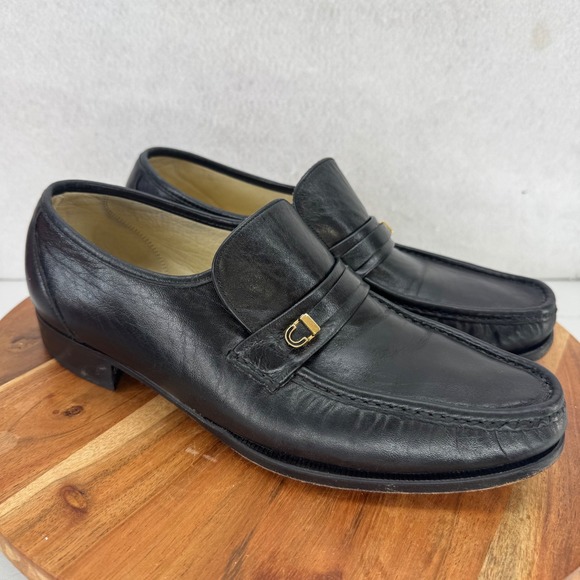 Florsheim‎ Imperial Moc Toe Loafers Dress Shoes Gold Accents Slip On Black 10 D - Picture 1 of 11